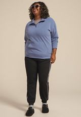 Plus Size Scuba Knit Quarter Zip Sweatshirt, BIJOU BLUE, small