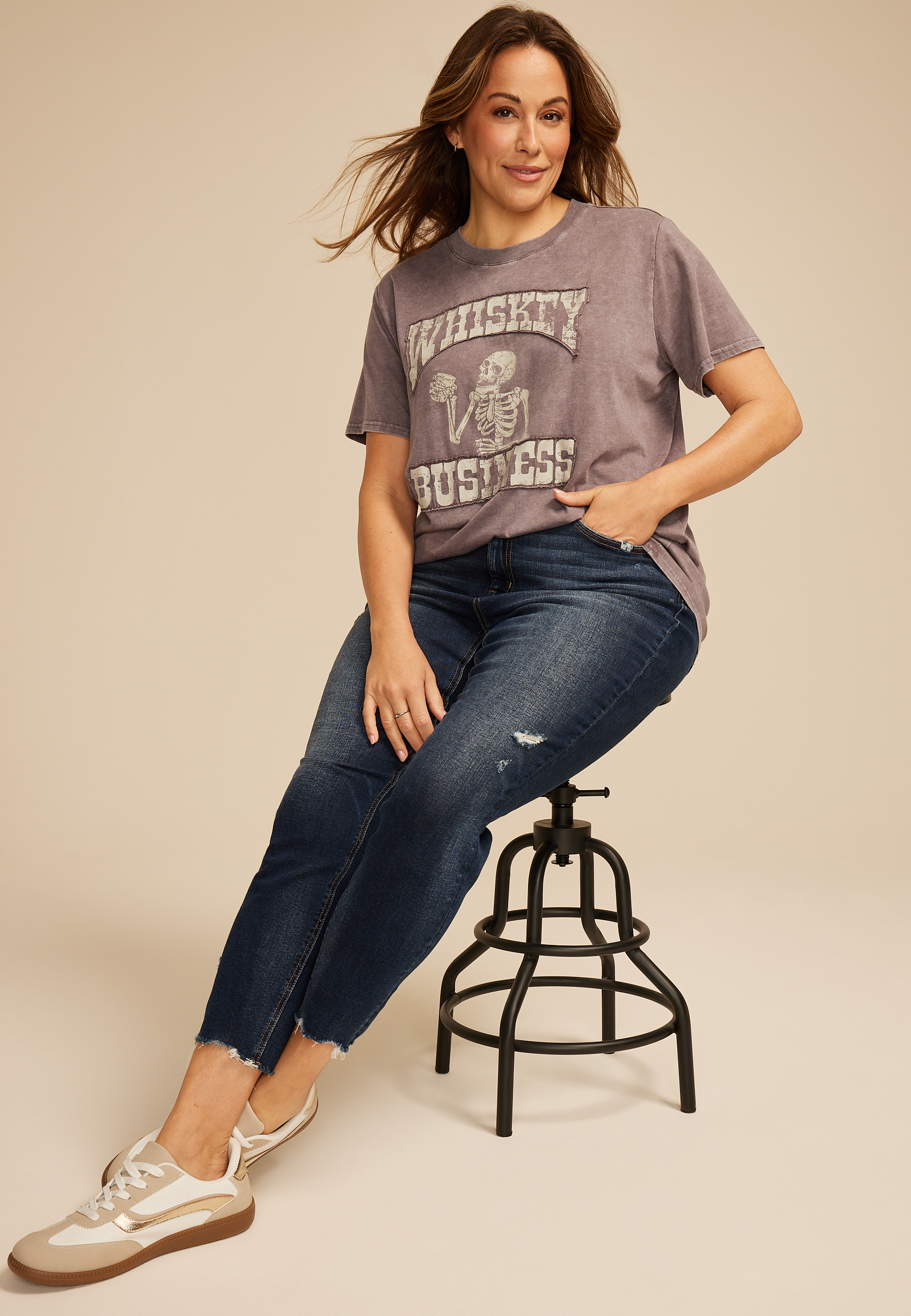 Plus Size Whiskey Business Oversized Fit Graphic Tee, , large