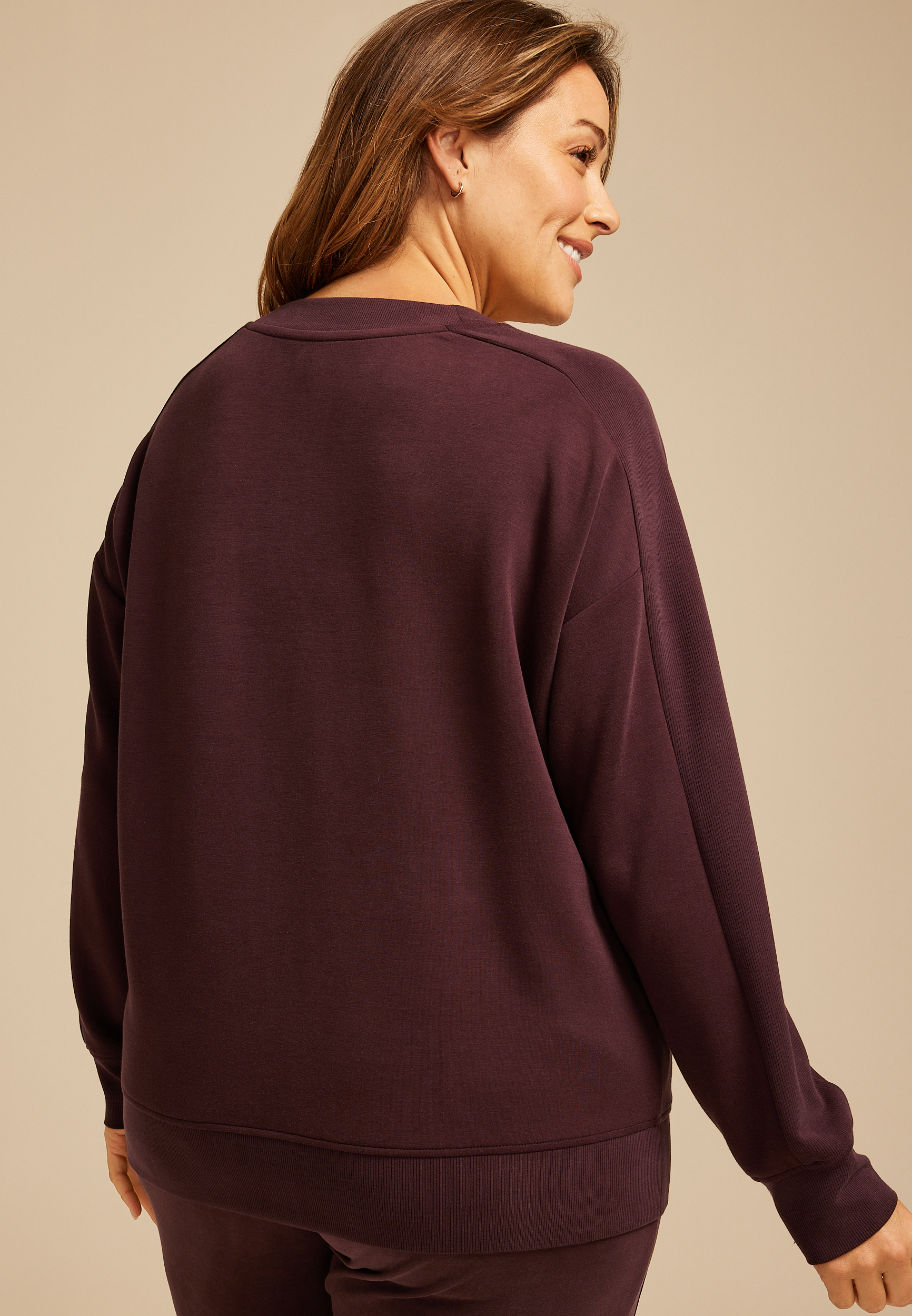 Plus Size Scuba Knit V Neck Sweatshirt, C1229, large
