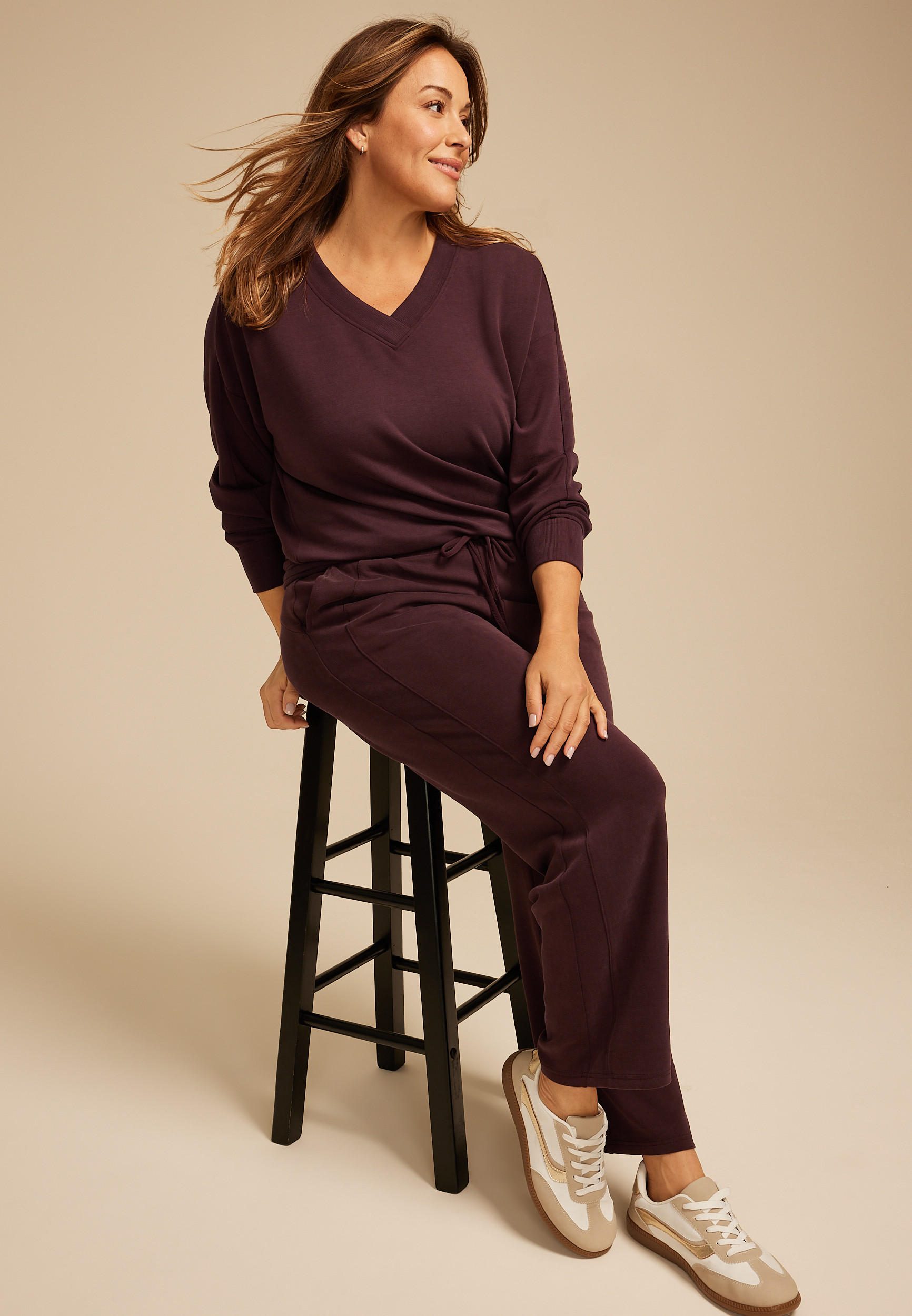 Plus Size Scuba Knit V Neck Sweatshirt, C1229, large