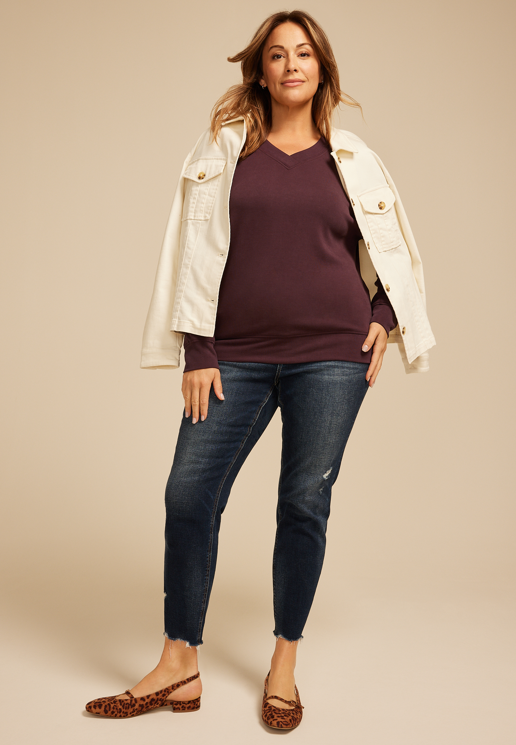 Plus Size Scuba Knit V Neck Sweatshirt, C1229, large