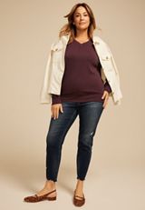 Plus Size Scuba Knit V Neck Sweatshirt, C1229, small