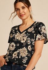 24/7 Holland Floral Tulip Sleeve Tee, BLACK COMBO, small