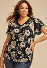 Plus Size 24/7 Holland Floral Tulip Sleeve Tee, C1756, small