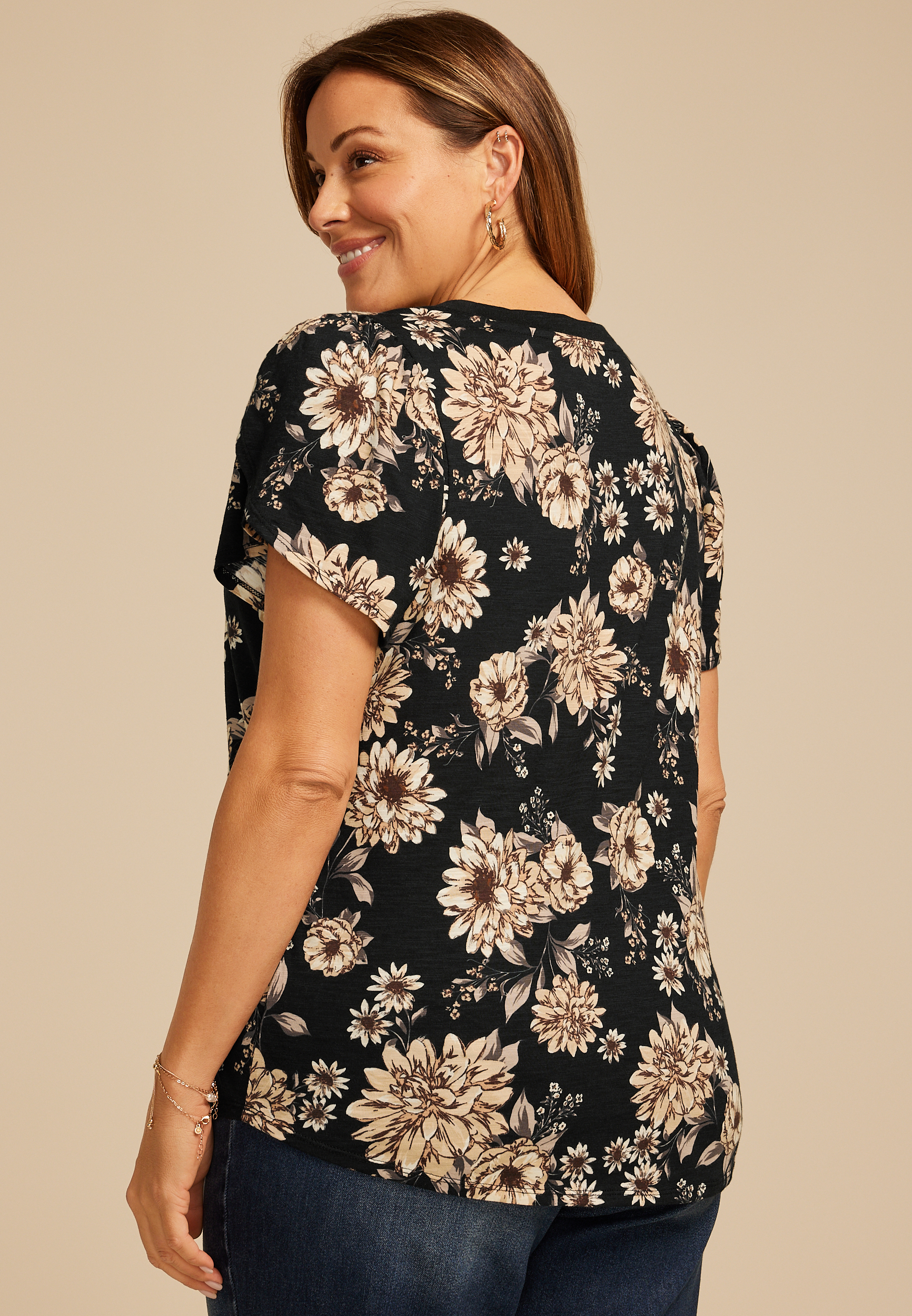 Plus Size 24/7 Holland Floral Tulip Sleeve Tee, C1756, large