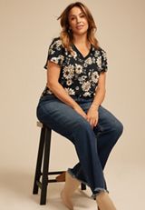 Plus Size 24/7 Holland Floral Tulip Sleeve Tee, C1756, small