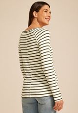 Soft Essential Striped Crew Neck Snap Cuff Top, SOFT WHITE COMBO, small