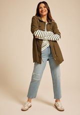 Soft Essential Striped Crew Neck Snap Cuff Top, SOFT WHITE COMBO, small