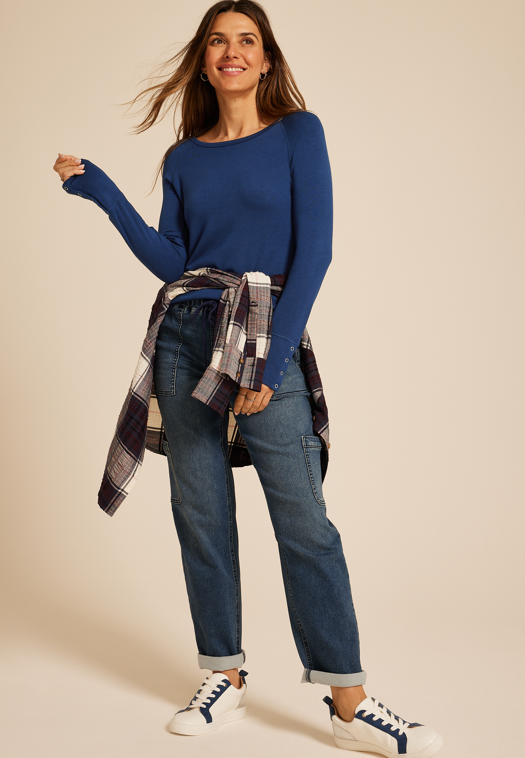 Soft Essential Crew Neck Snap Cuff Top