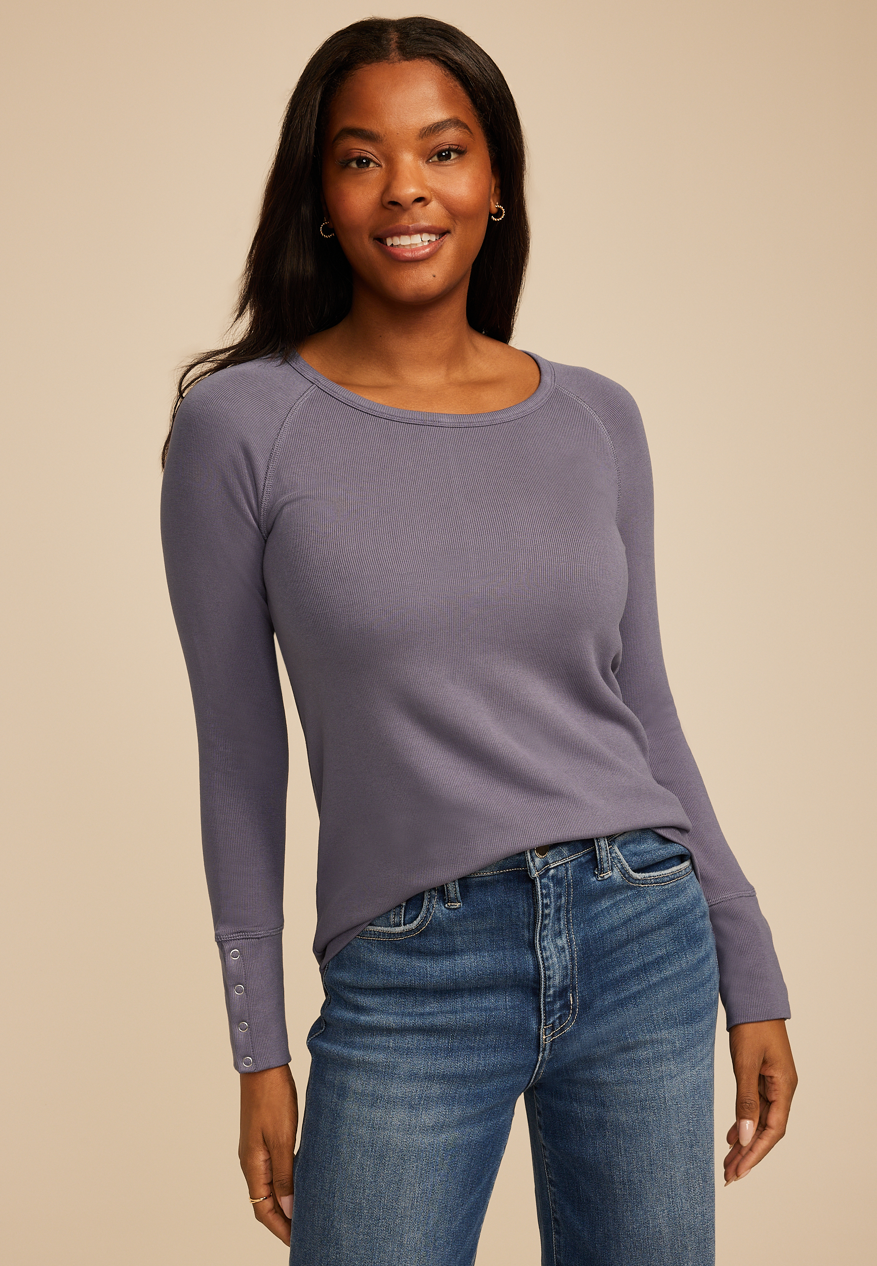 Soft Essential Crew Neck Snap Cuff Top