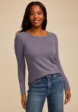 Soft Essential Crew Neck Snap Cuff Top, C3462, small