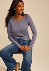 Soft Essential Crew Neck Snap Cuff Top, C3462, small