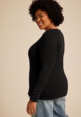 Plus Size Soft Essential Crew Neck Snap Cuff Top, C106, small
