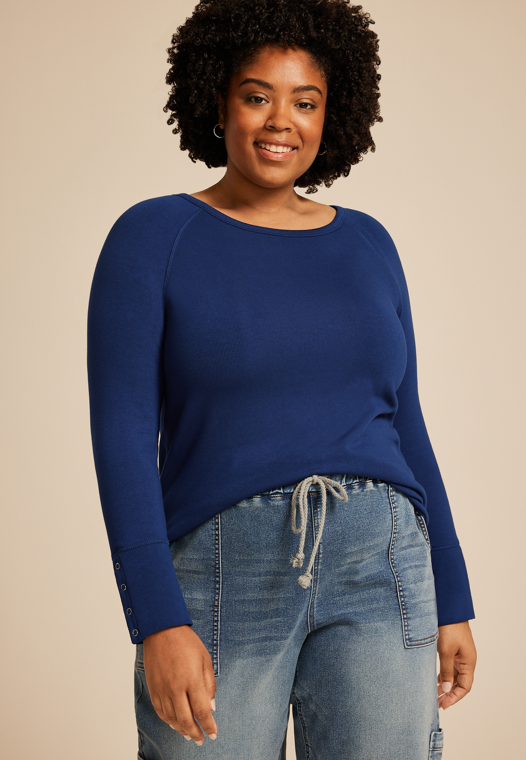 Soft Essential Crew Neck Snap Cuff Top