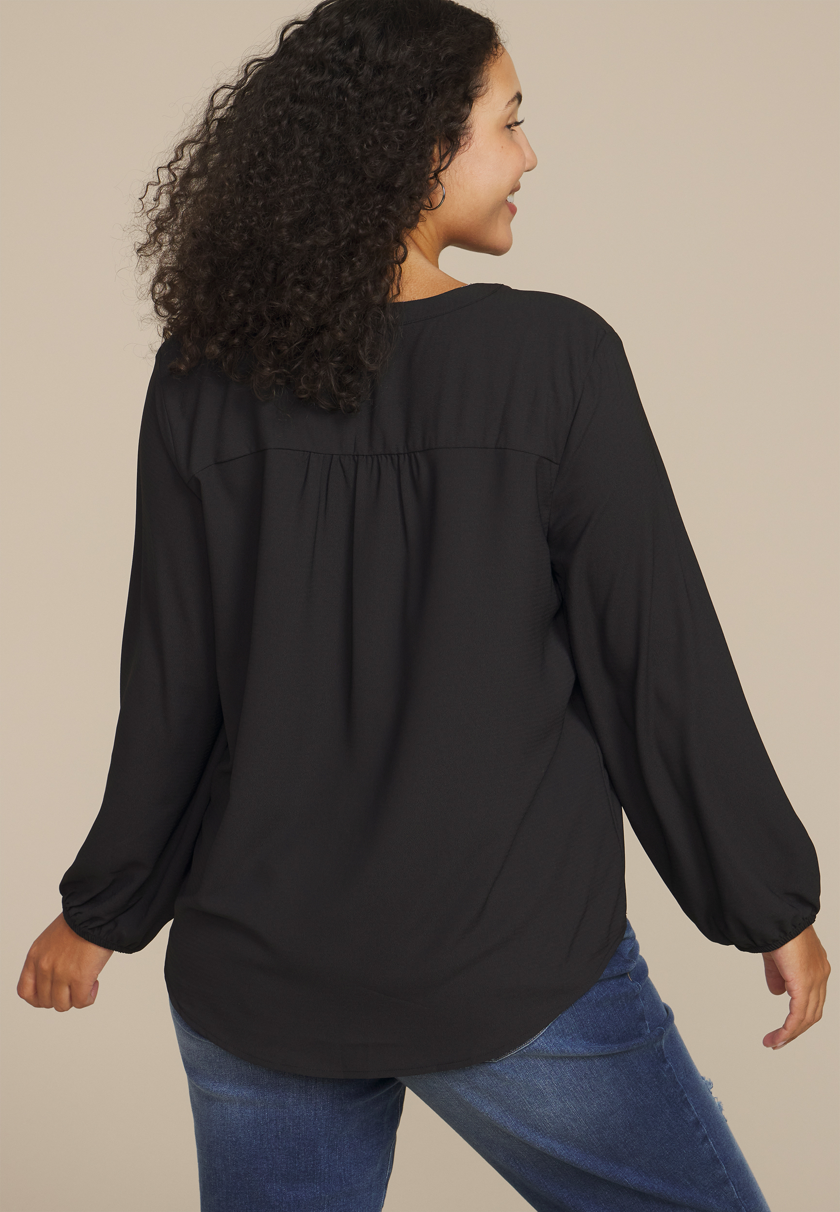 Plus Size Silver Trim V Neck Blouse, C106, large