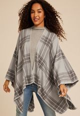 Whipstitch Plaid Blanket Kimono, , small
