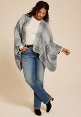 Whipstitch Plaid Blanket Kimono, , small