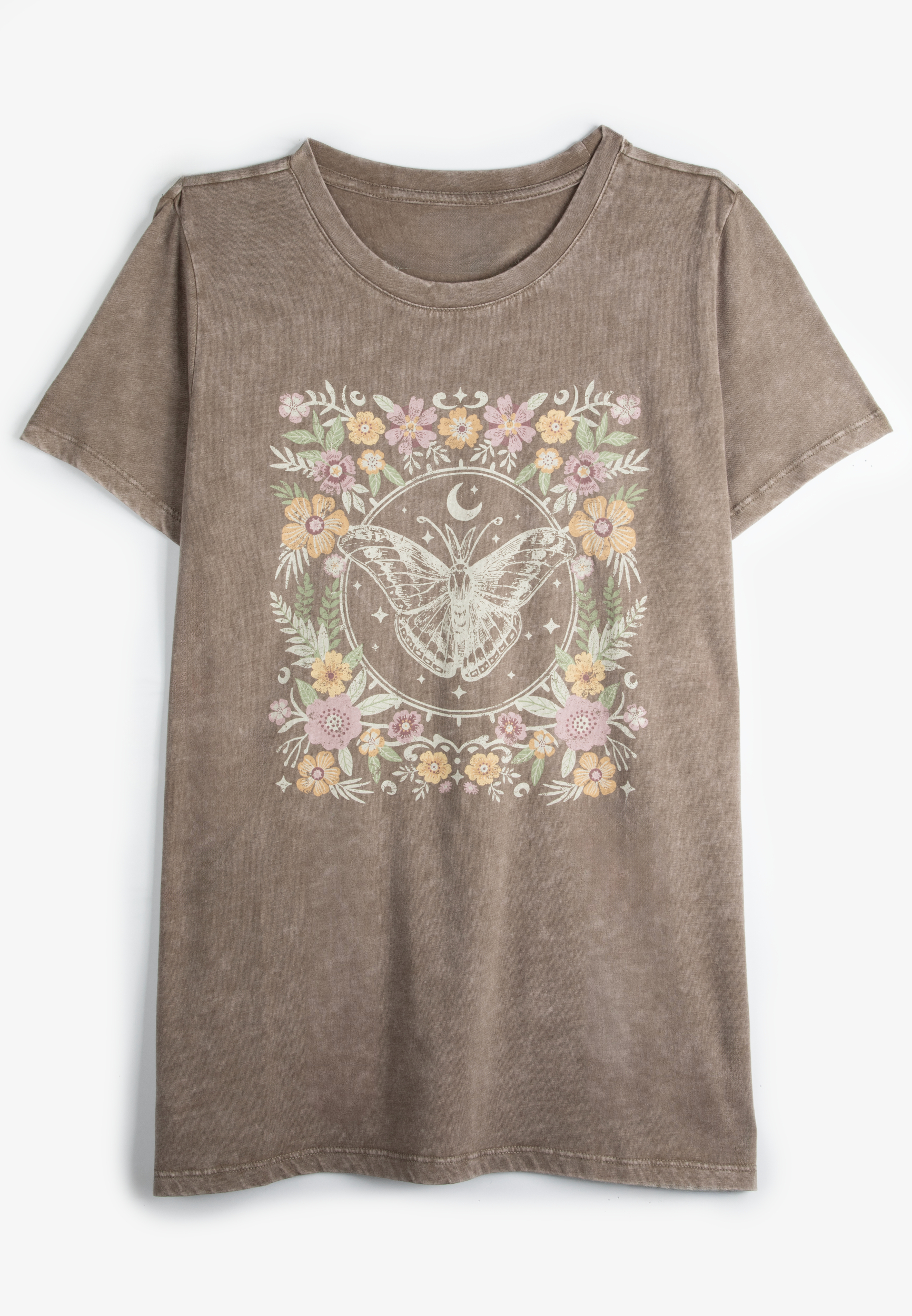 Floral Butterfly Classic Fit Graphic Tee, WARM STONE, large