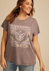 Plus Size Floral Butterfly Classic Fit Graphic Tee, WARM STONE, small