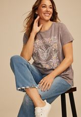 Plus Size Floral Butterfly Classic Fit Graphic Tee, WARM STONE, small