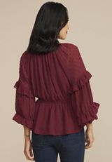 Clip Dot Long Sleeve Peplum Blouse, TAWNY PORT, small