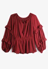 Clip Dot Long Sleeve Peplum Blouse, TAWNY PORT, small