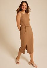 24/7 Bare Twist Waist Midi Dress, MOCHA, small