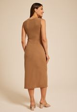 24/7 Bare Twist Waist Midi Dress, MOCHA, small
