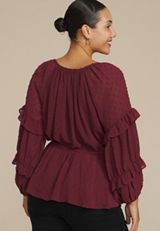 Plus Size Clip Dot Long Sleeve Peplum Blouse, C5212, small
