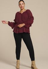 Plus Size Clip Dot Long Sleeve Peplum Blouse, C5212, small