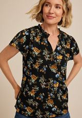 Atwood Floral Smocked Shoulder Flutter Sleeve Blouse, C1524, small