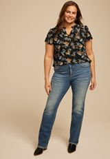 Plus Size Atwood Floral Smocked Shoulder Flutter Sleeve Blouse, C1524, small