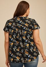 Plus Size Atwood Floral Smocked Shoulder Flutter Sleeve Blouse, C1524, small