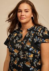 Plus Size Atwood Floral Smocked Shoulder Flutter Sleeve Blouse, C1524, small