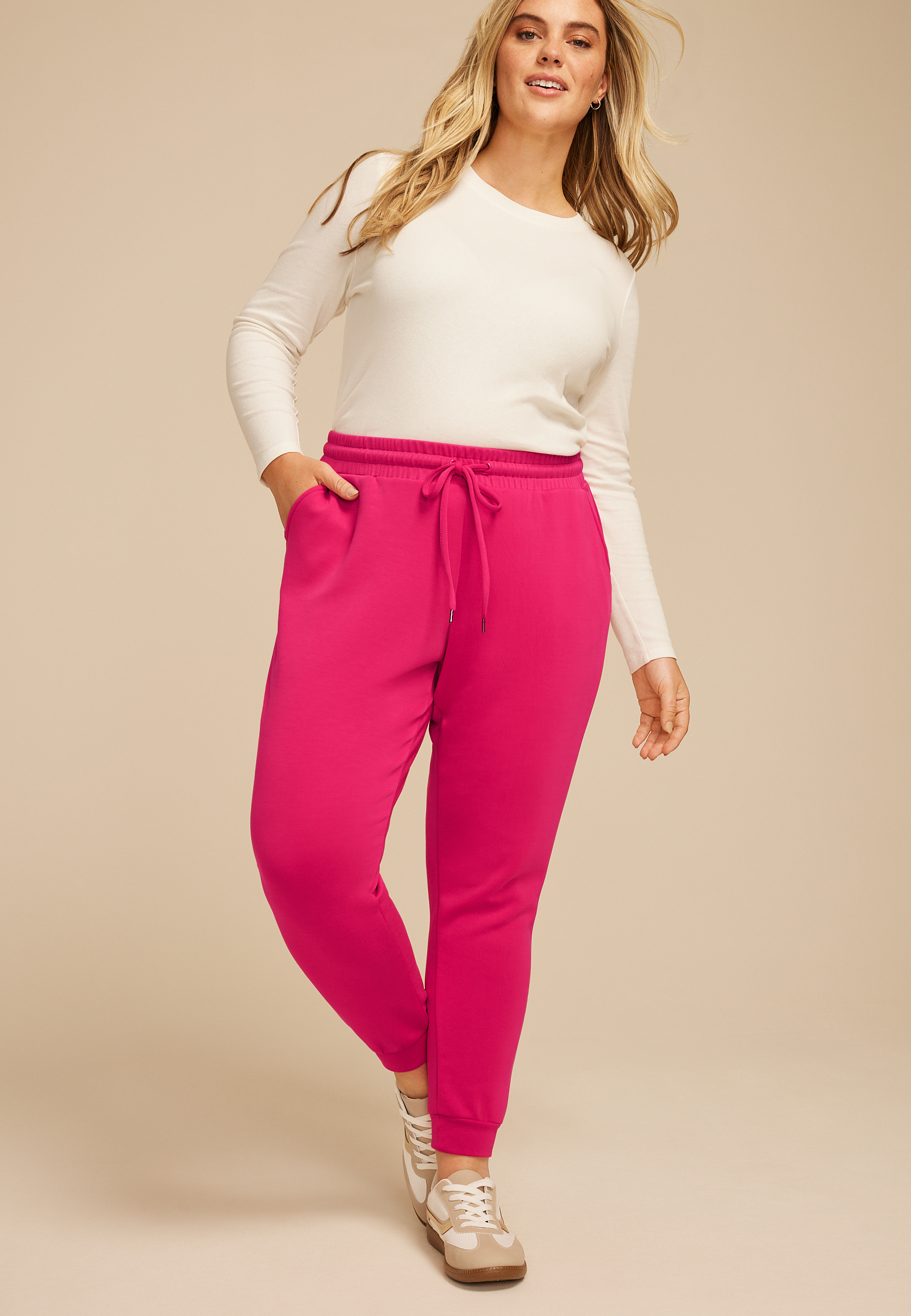 Limited Edition Pink Cloud Scuba Knit High Rise Jogger, BRIGHT ROSE, large