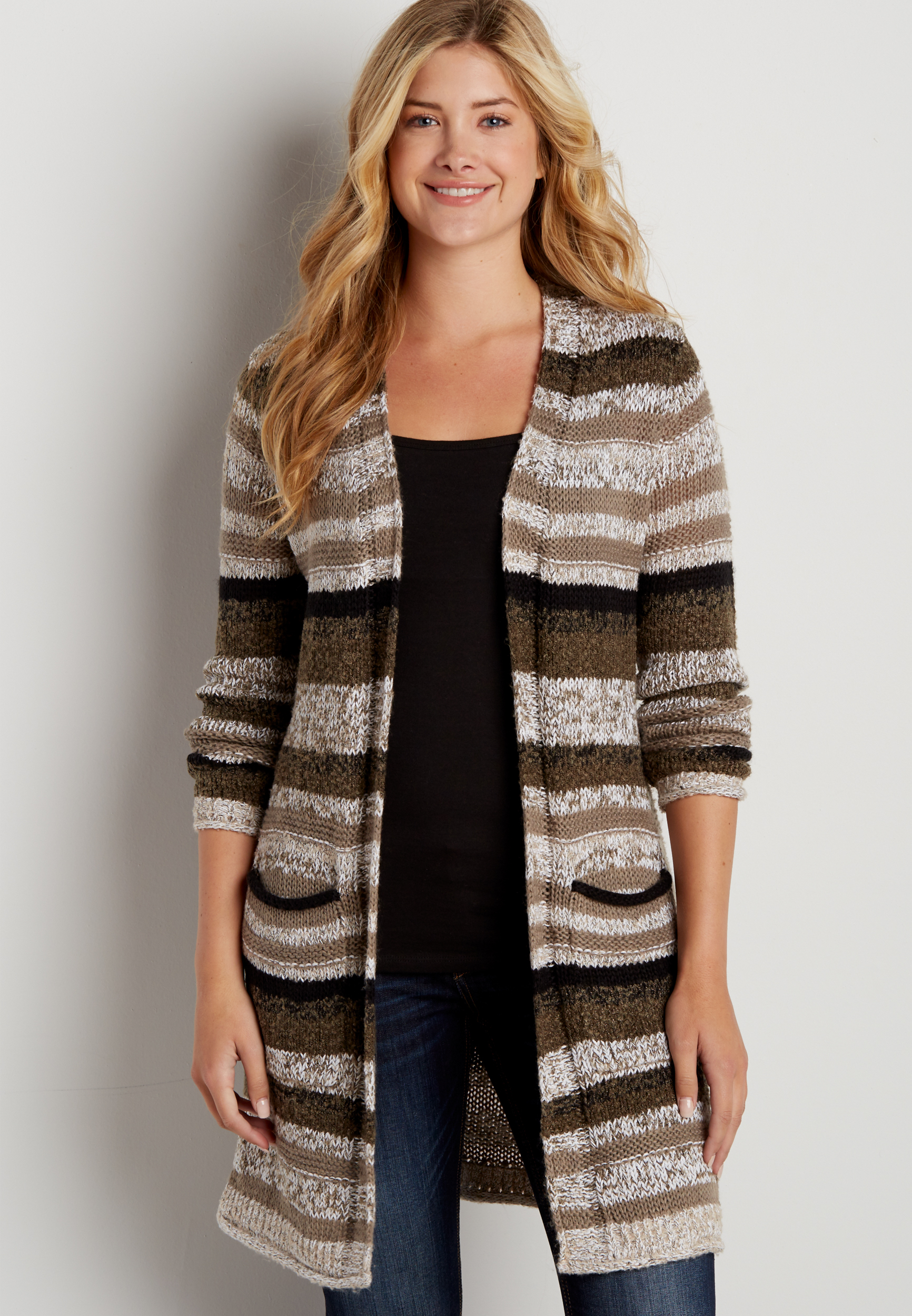 textured stripe cardigan with pockets | maurices