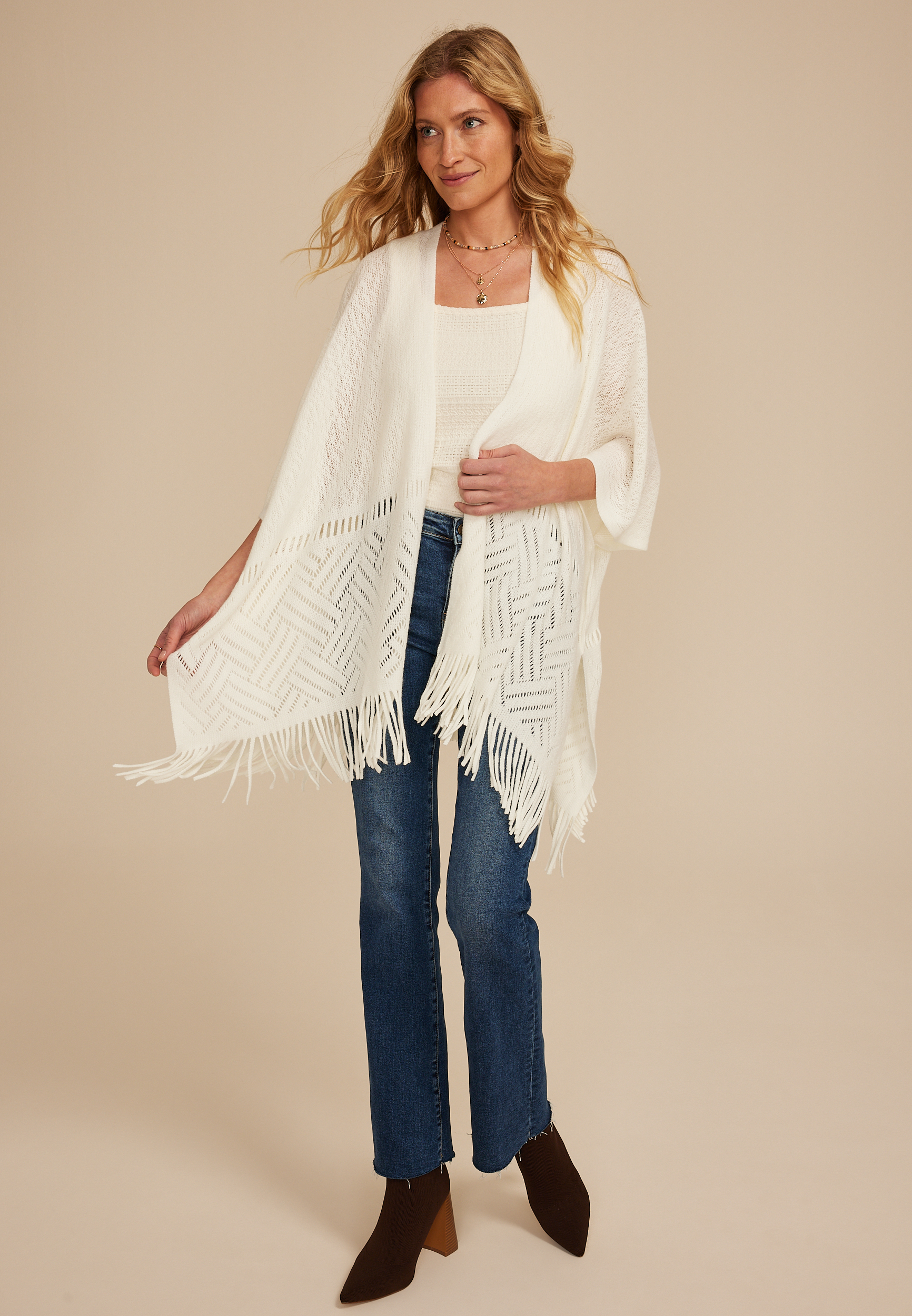 Fringed Textured Knit Kimono