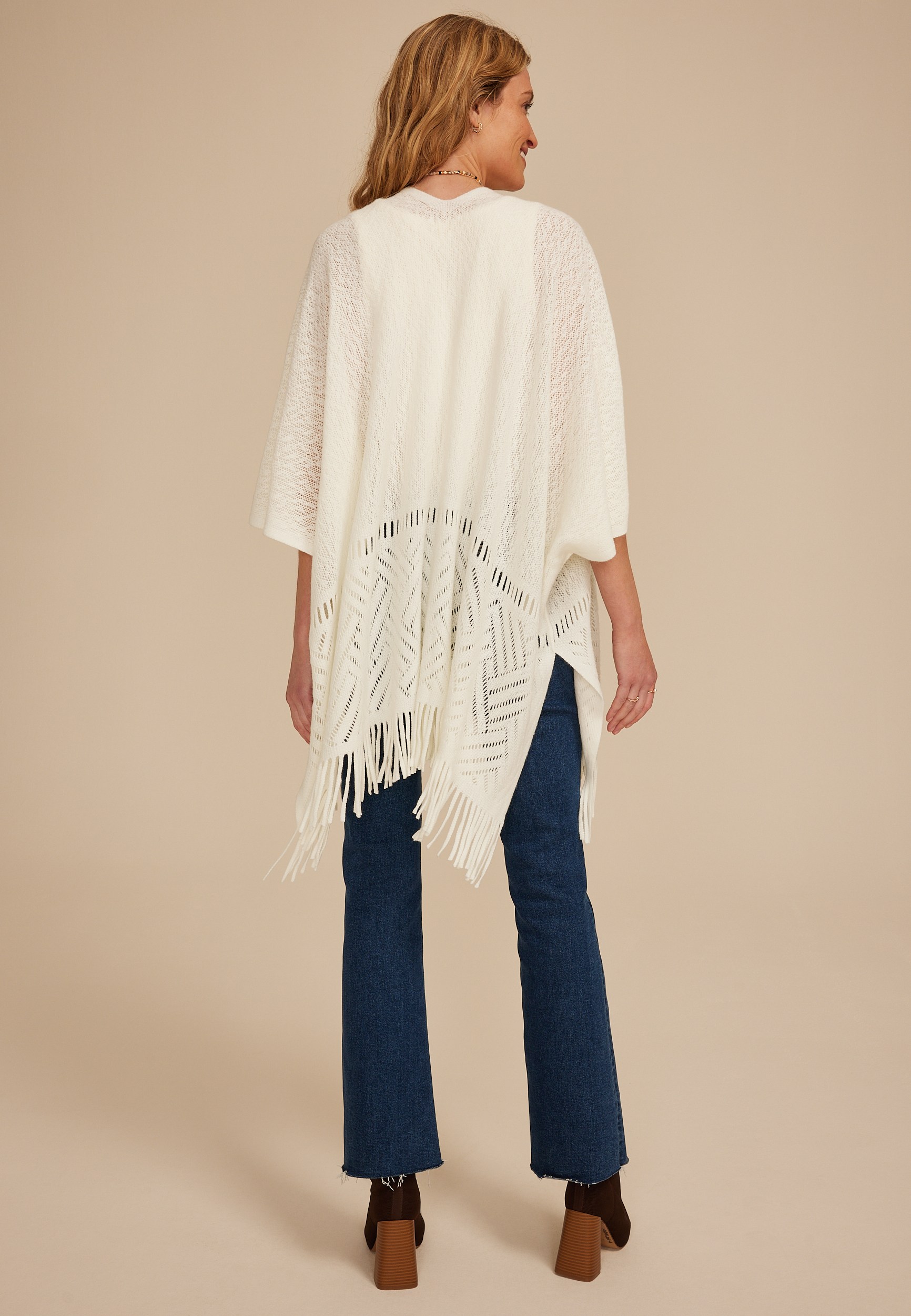 Fringed Textured Knit Kimono, C223, large