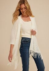 Fringed Textured Knit Kimono, C223, small