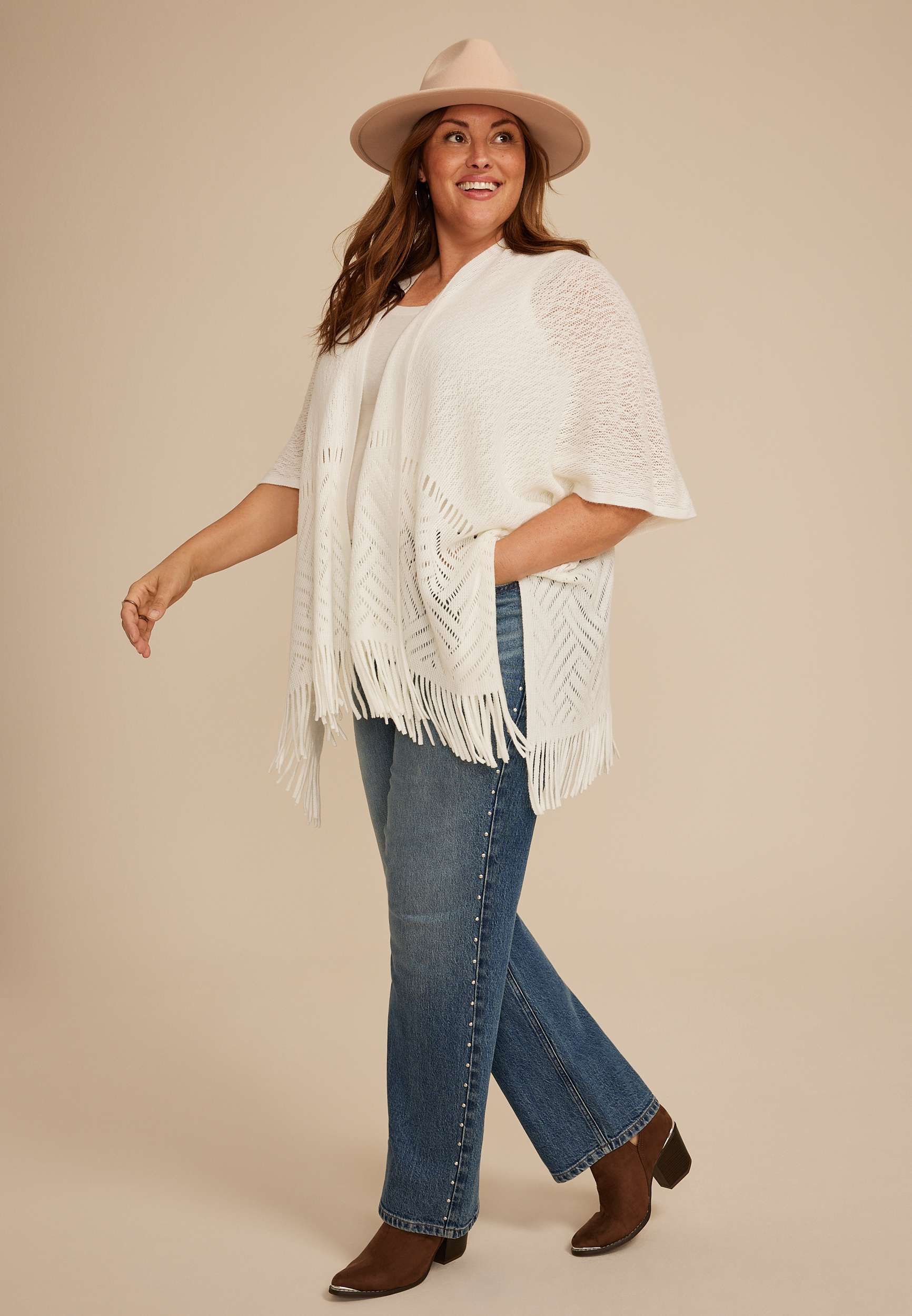 Fringed Textured Knit Kimono, C223, large