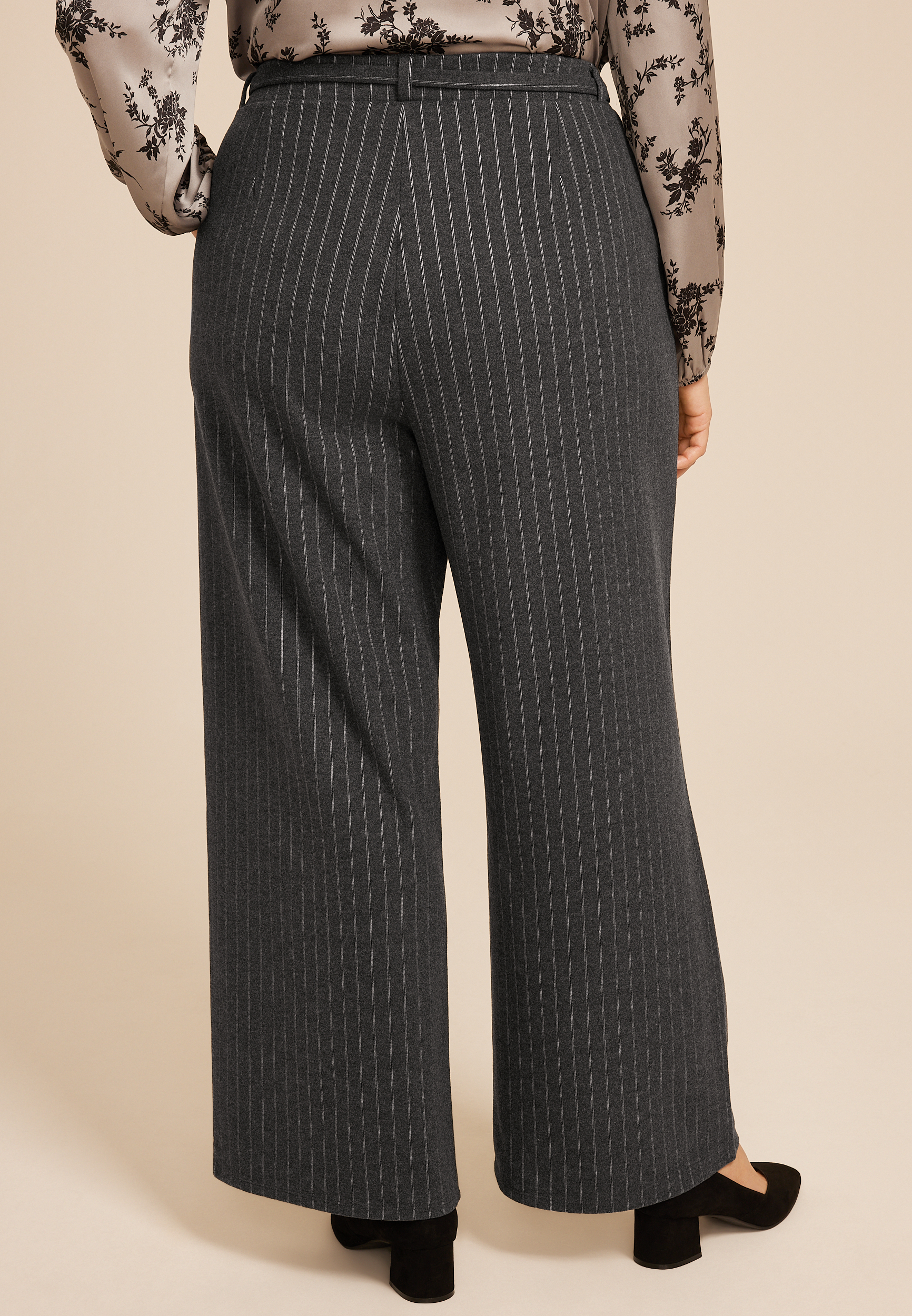 Plus Size Pinstripe Knit High Rise Wide Leg Pant | maurices
