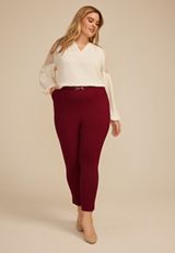 Plus Size Gold Buckle Ponte Pull On Skinny Pant, MULBERRY, small