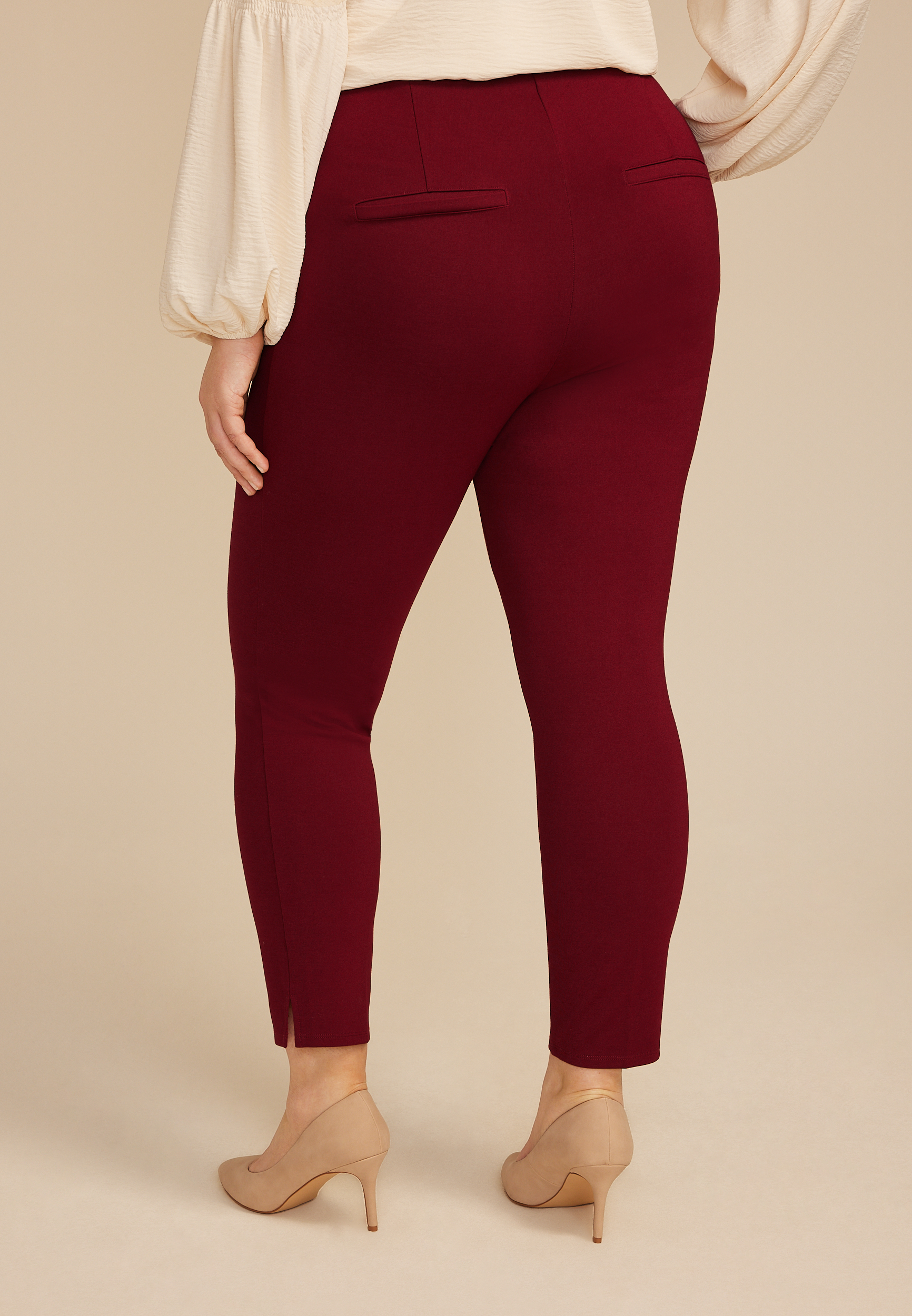 Plus Size Gold Buckle Ponte Pull On Skinny Pant, MULBERRY, large