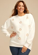 Plus Size Pumpkin Patch Embroidered Relaxed Fit Sweatshirt, , small