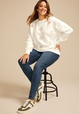 Plus Size Pumpkin Patch Embroidered Relaxed Fit Sweatshirt, , small