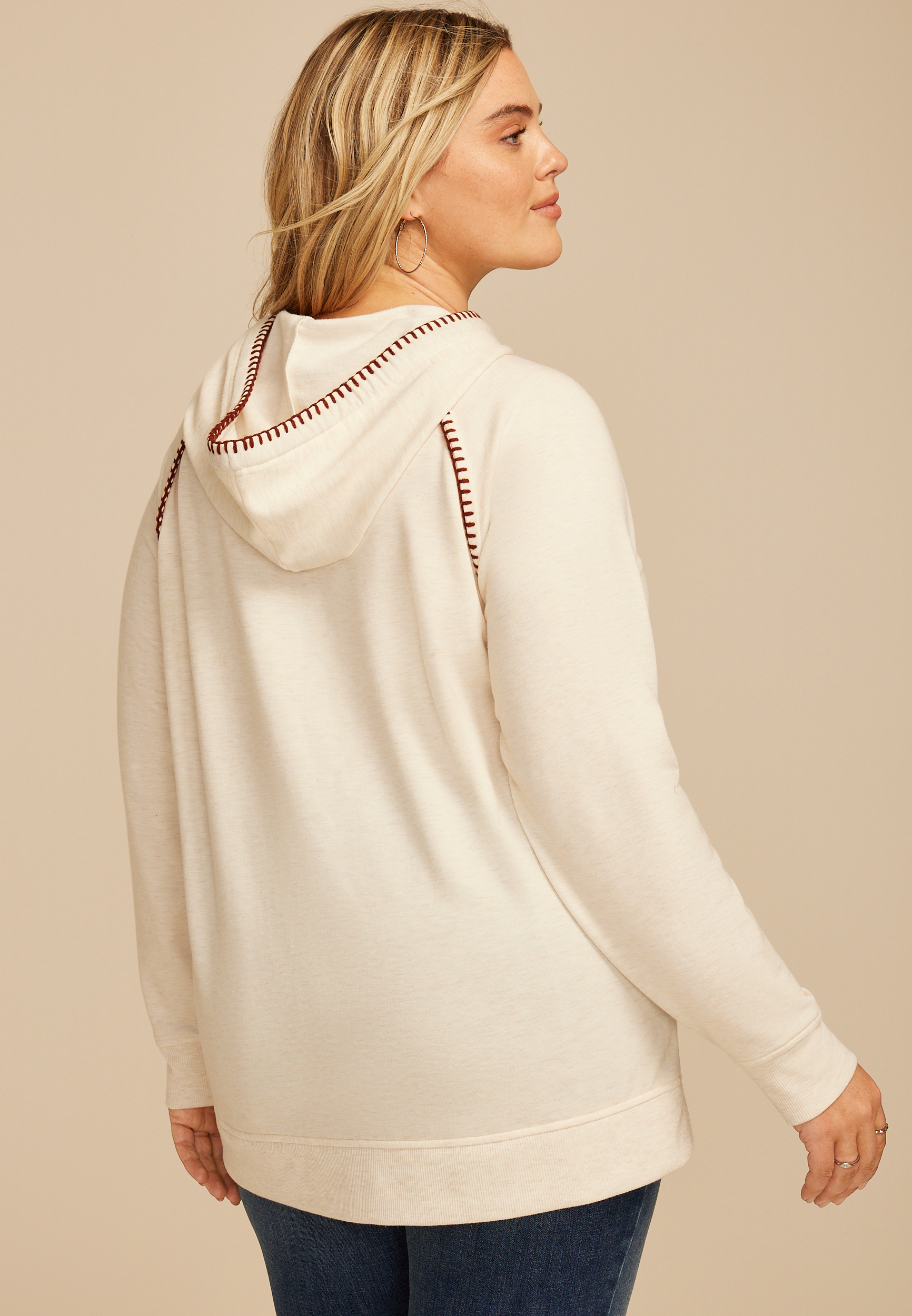 Plus Size Homeward Whipstitch Hoodie, LIGHT OATMEAL HEATHER, large