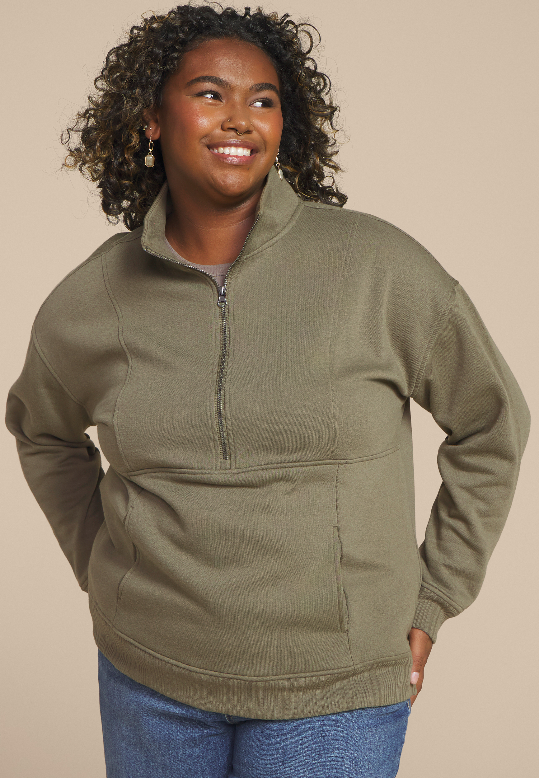Plus Size Variegated Half Zip Sweatshirt