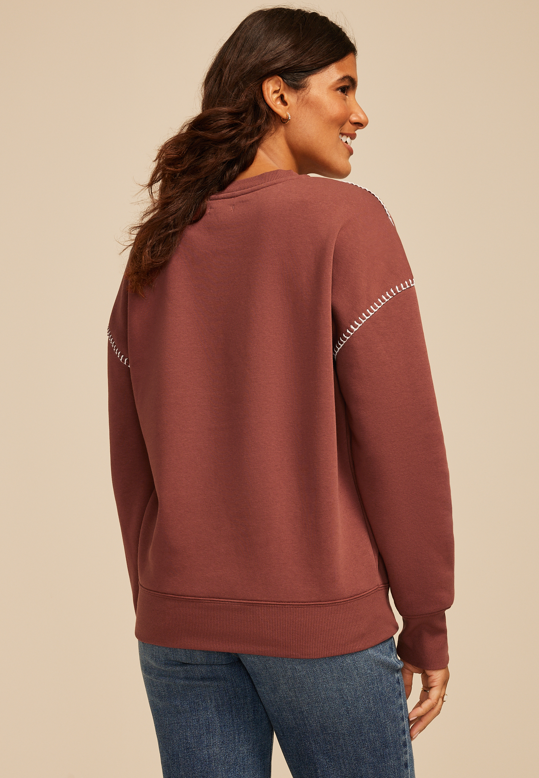 Whipstitch Embroidered Relaxed Fit Sweatshirt, , large