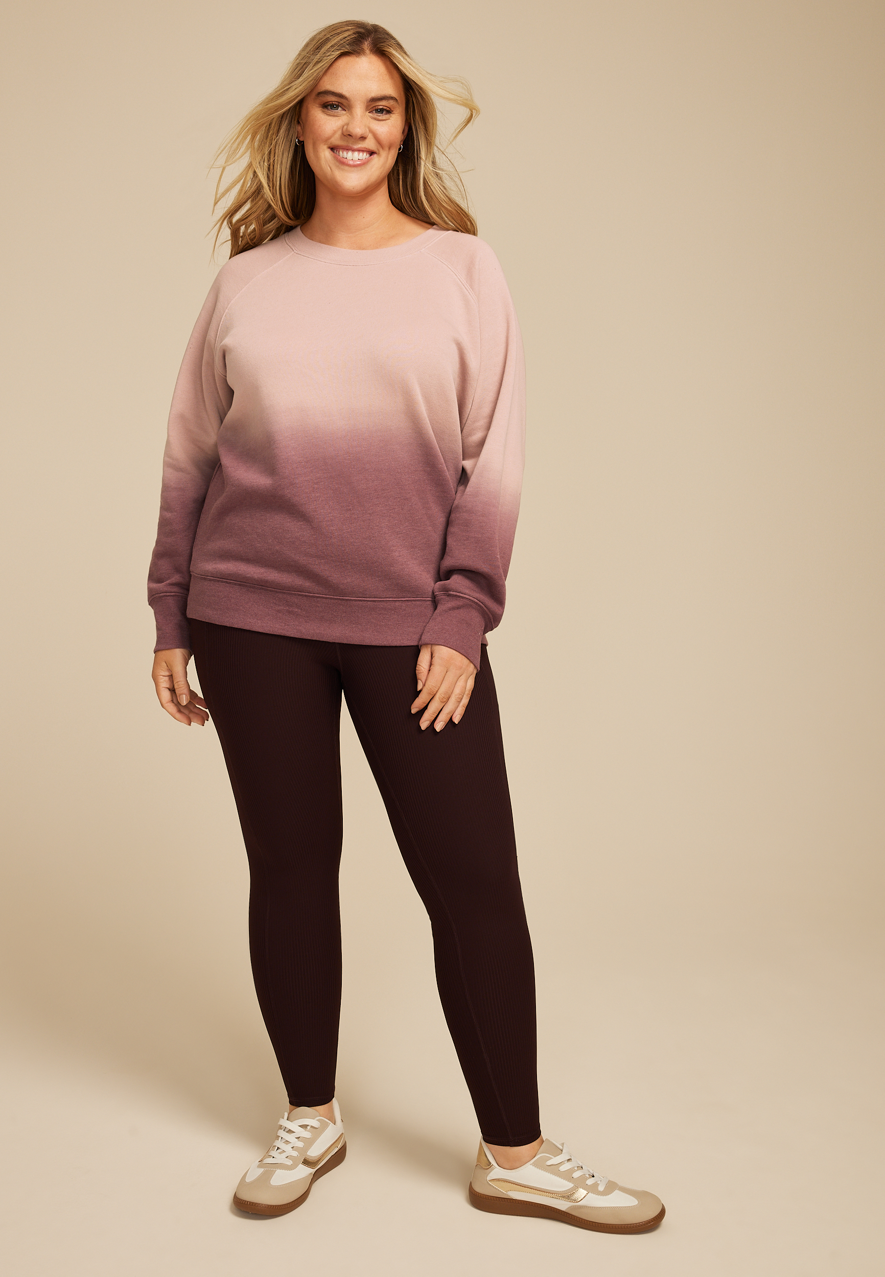 Plus Size Mauve Dip Dye Relaxed Fit Sweatshirt, C5780, large