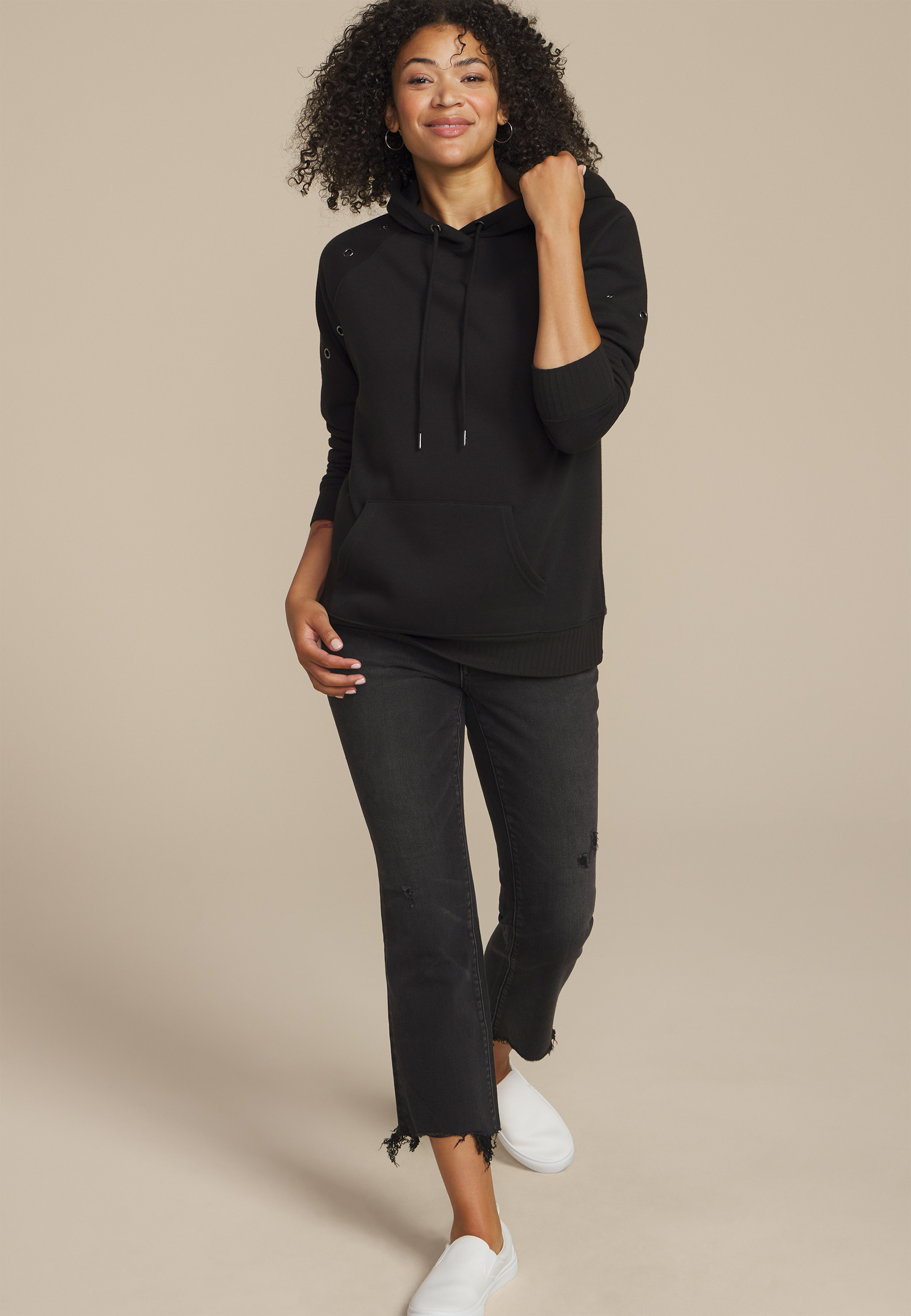 Grommet Trim Accent Hoodie, C106, large